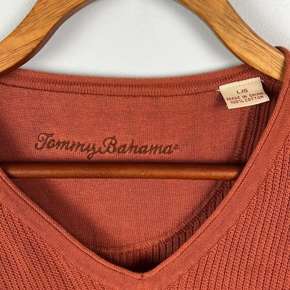 Tommy Bahama v neck large mens cotton ribbed sweater